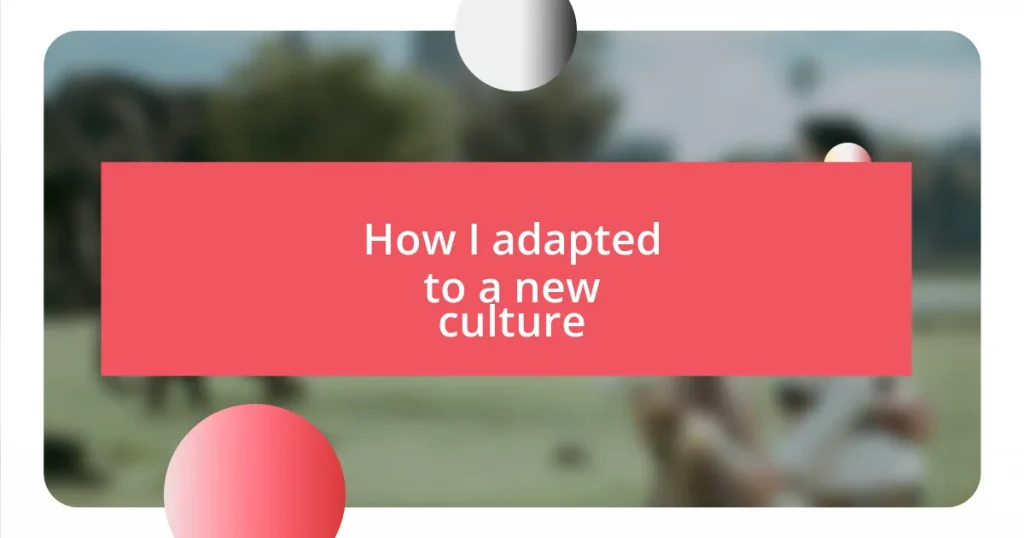 How I adapted to a new culture